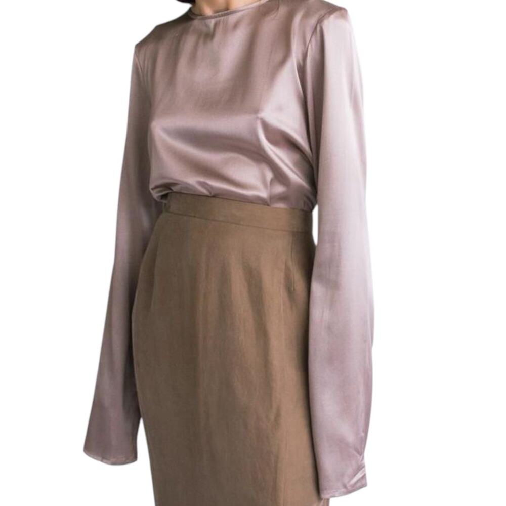 Baserange Silk Domond Long Sleeve Top in Mountain Brown